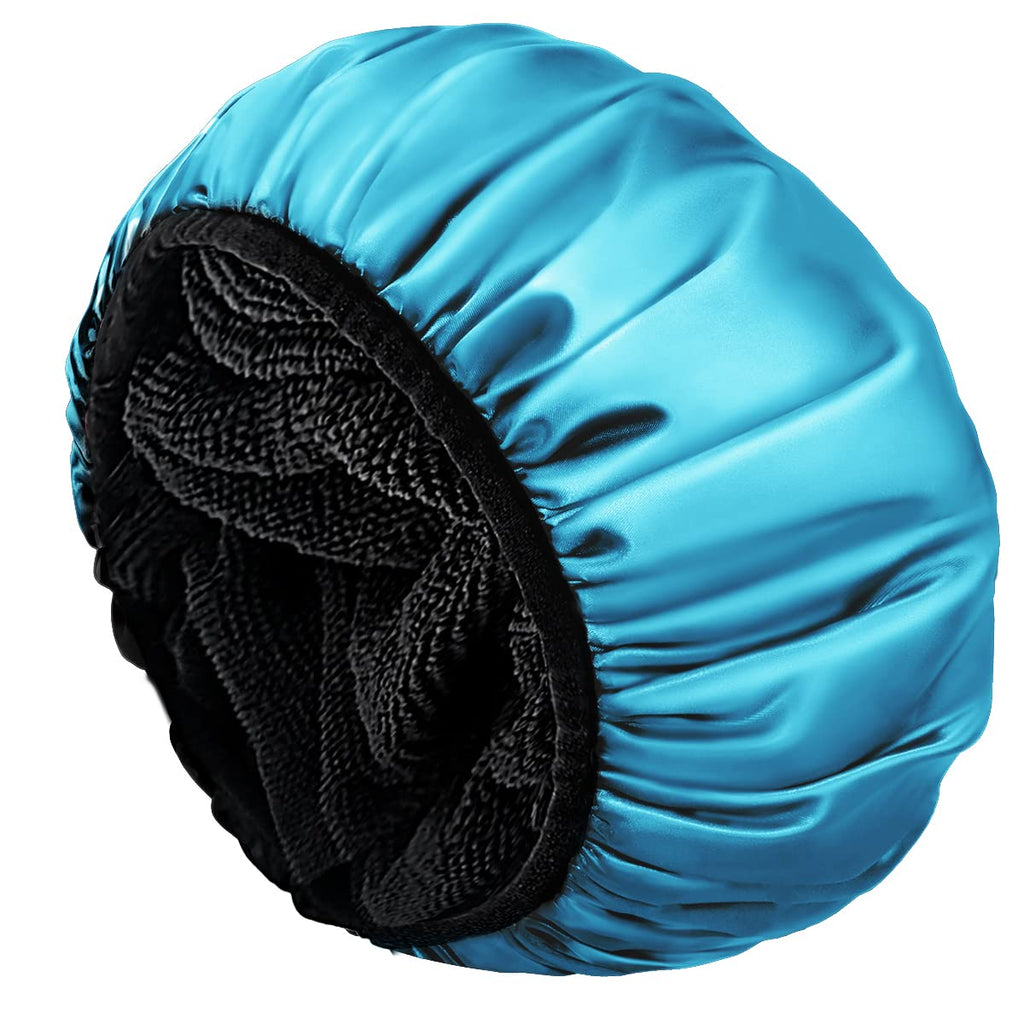 Shower Cap,Terry Lined Shower Cap for Women Reusable, Triple Layer Waterproof Bath Cap, Extra Large for Women Long Hair(Black)