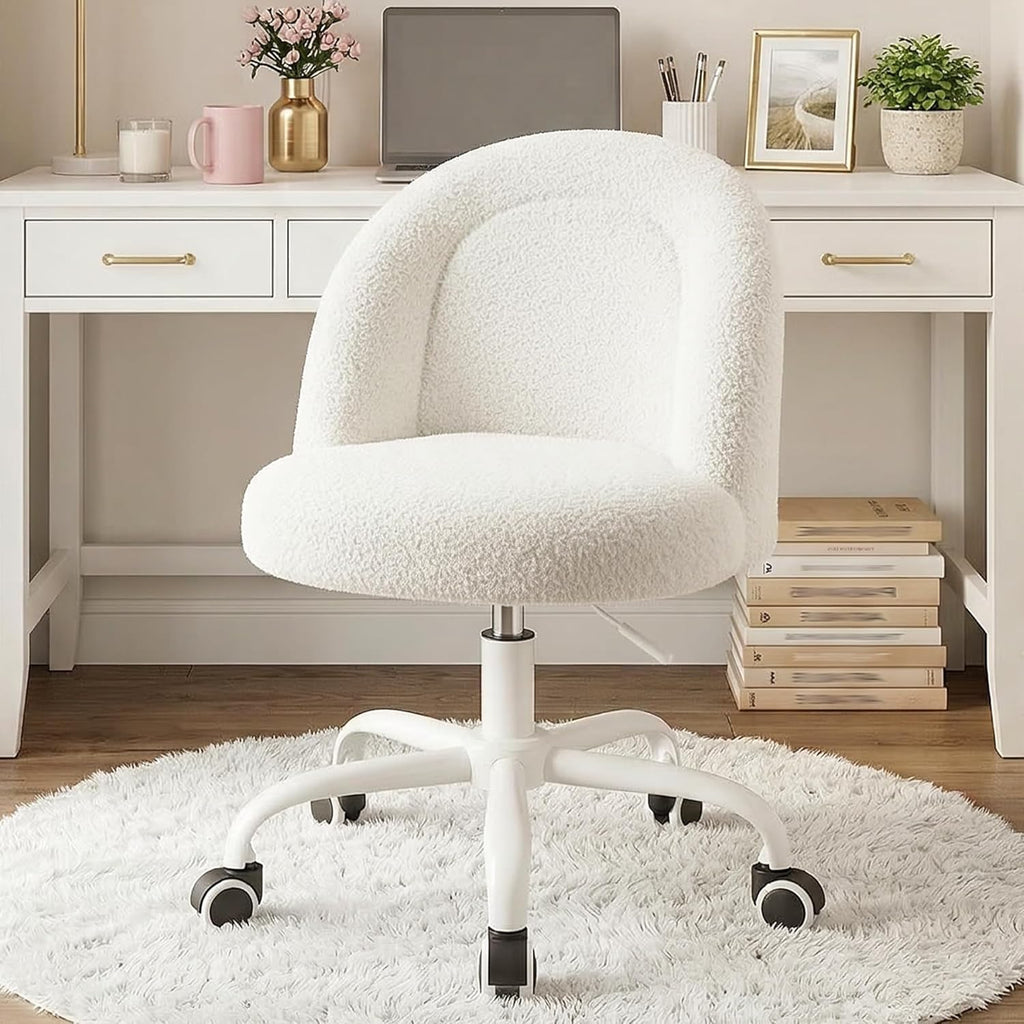 Vanity Chair, Small Desk Chair with Back, Height Adjustable & 360° Swivel, Stylish Armless Comfy Vanity Office Chair for Small Space, Bedroom