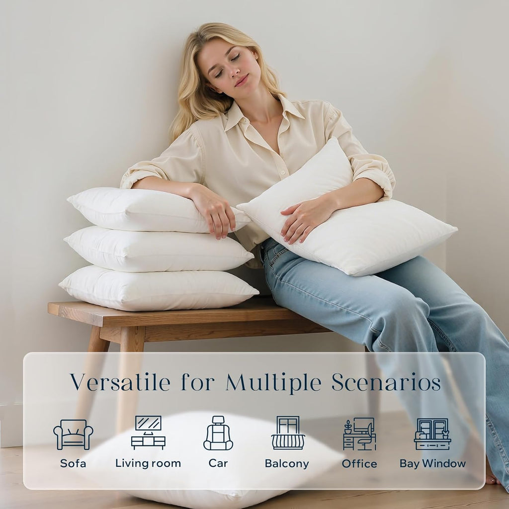 Phantoscope 100% Virgin Fiber Pillow Inserts, Premium Microfine Fiber Square Hypoallergenic Throw Pillow Inserts for Bedroom, Study, Chair 18x18 inches Pack of 4