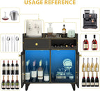 COCO DESIGN Small Wine Cabinet with Glass Doors, Modern Liquor Bar Cabinet with LED Light for Alcohol, Farmhouse Buffet Coffee Sideboard with Storage for Kitchen, Black