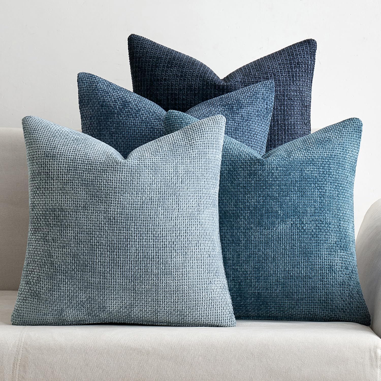 Pack of 4 Couch Throw Pillow Covers 18x18 Inch Neutral Soft Decorative Chenille Pillow Covers Farmhouse Boho Cushion Covers for Mid Century Modern Spring Home Decor Sofa Bedroom Living Room