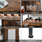 X-cosrack Wine Bar Rack Cabinet with Detachable Wine Rack, Coffee Barwith Glass Holder, Small Sideboard and Buffet Cabinet with Mesh Door, Rustic Brown(Patent Pending)