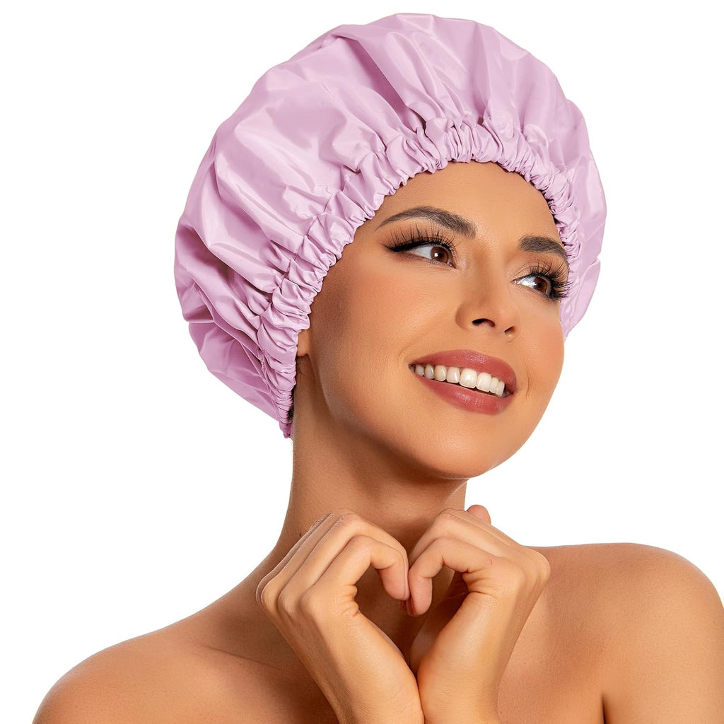 Reusable Shower Cap for Women, Large Waterproof Shower Bonnet Washable Elastic Band Bath Hair Hat for Long Hair, Braids(Green)