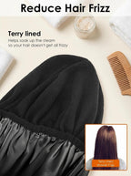 Shower Cap,Terry Lined Shower Cap for Women Reusable, Triple Layer Waterproof Bath Cap, Extra Large for Women Long Hair(Black)