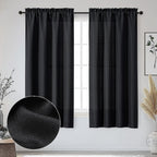 Black Curtains 63 Inch Length 2 Panels Set for Living Room Bedroom, Light Filtering Faux Linen Textured Soft Window Curtain, Airy Soft Rod Pocket cortinas para cuarto, 40Wx63L Inches, 2 Pcs