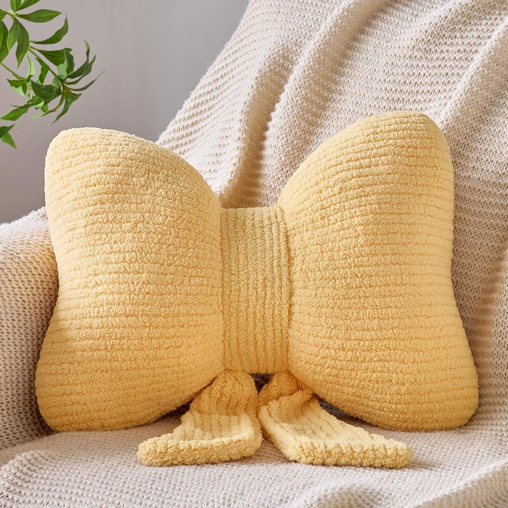 Bow Pillow, Decorative Throw Pillows with Soft Plush, Bow Throw Pillow for Couch Bed, Home Decor Bow Shaped Pillow for Bedroom Living Room (Hot Pink, 16 Inches)