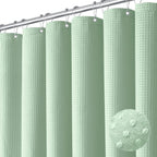 Dynamene Sage Green Shower Curtain - Waffle Textured Heavy Duty Thick Fabric Shower Curtains for Bathroom, 256GSM Luxury Weighted Polyester Cloth Bath Curtain Set with 12 Plastic Hooks，72Wx72H,Green