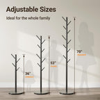 Coat Rack Freestanding with Natural Marble Base, Metal Coat Rack Stand with 10 Hooks, 3 Adjustable Size Coat Tree for Bags, Clothes, and Hats for Entryway, Bedroom, Hallway, Office, Black