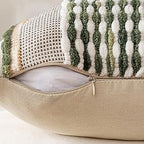 ANRODUO Pack of 2 Boho Decorative Throw Pillow Covers 18x18 Farmhouse Cushion Case Striped Chenille Pillow Cases Square Pillow Covers Accent Neutral Pillowcase for Sofa Couch Bed, Olive Green Stripe