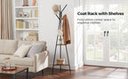 Coat Rack Freestanding, Coat Hanger Stand, Hall Tree with 2 Shelves, for Clothes, Hat, Bag, Industrial Style, Rustic Brown and Black URCR16BX
