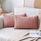 MIULEE Pack of 2 Corduroy Decorative Throw Pillow Covers 18x18 Inch Soft Boho Striped Pillow Covers Modern Farmhouse Home Decor for Sofa Living Room Couch Bed Cream White