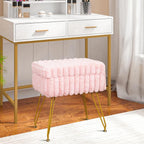 Faux Fur White Vanity Stool Chair with Storage Ottoman, Vanity Chair for Makeup Room, Vanity Stools for Bedroom, Footrest with Metal Legs and as a Coffee Table, White