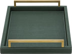 Ivory Shagreen Decorative Tray Large Rectangle Coffee Table Tray for Ottoman Faux Leather Serving Tray with Brushed Gold Handles