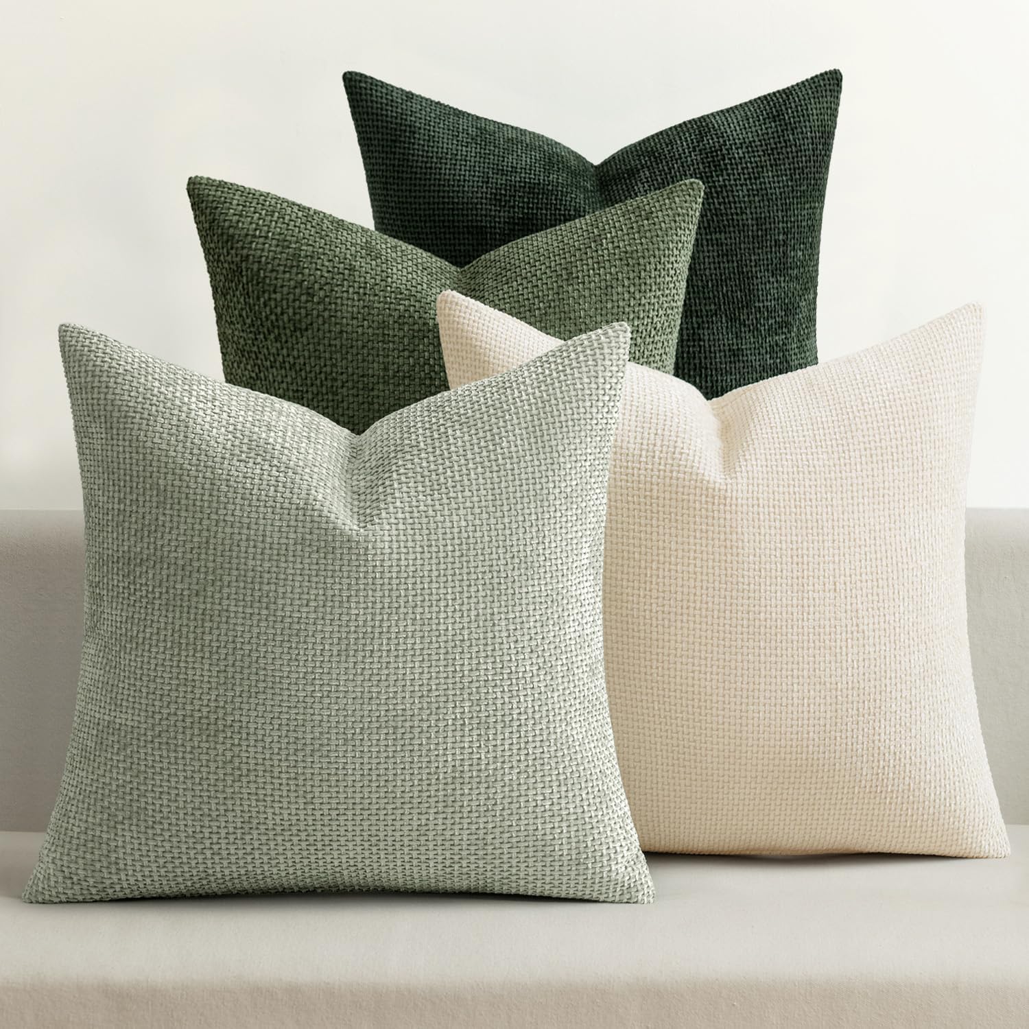 Pack of 4 Couch Throw Pillow Covers 18x18 Inch Neutral Blue Soft Decorative Chenille Pillow Covers Farmhouse Accent Cushion Covers for Boho Western Spring Coastal Decor Sofa Bed Living Room