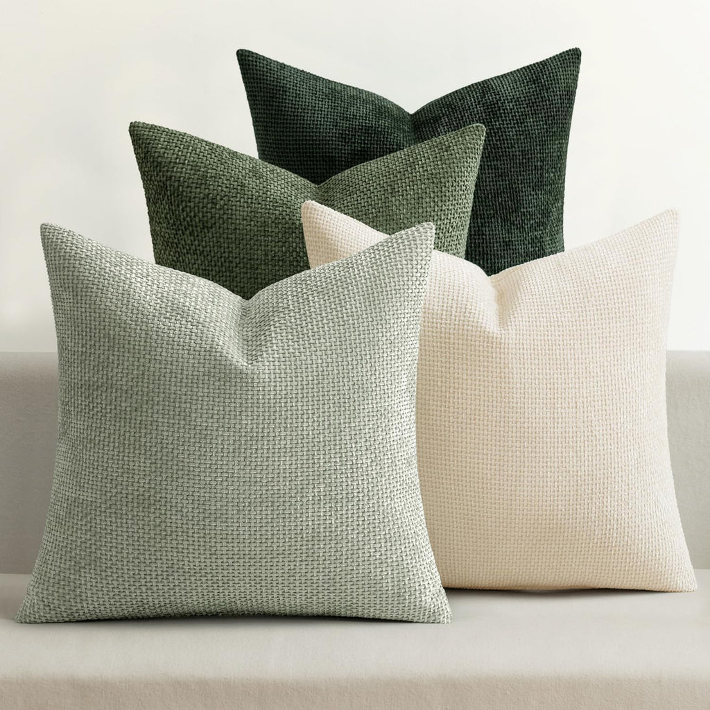 MIULEE Pack of 4 Couch Throw Pillow Covers 18x18 Inch Neutral Soft Decorative Chenille Pillow Covers Farmhouse Boho Cushion Covers for Mid Century Modern Spring Home Decor Sofa Bedroom Living Room