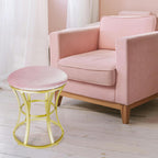 Velvet Round Vanity Stool,Pink Velvet Footrest Ottoman Foot Stool Seat with Golden Metal Legs,Makeup Chair for Bathroom Vanity,Bedroom,Living Room