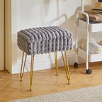 Rectangle Vanity Chair with Storage Space, Footrest Footstool Ottoman, Vanity Stool, Dressing Table Chair, with Anti-Slip Feet, for Makeup Room, Bedroom, Square Grid Pattern, White WBD004W