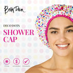 Reusable Bath & Shower Cap Lined, Oversized Waterproof Shower Caps Large Designed for all Hair Lengths with PEVA Lining & Elastic Band Stretch Hem Hair Hat - Fashionista Deco Dots