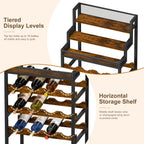 Tiered Wine Rack and Liquor Cabinet, Large Capacity Freestanding Floor Wine Storage Shelf for Red Wine, Champagne & Whiskey, Stepped Bottle Display Stand for Home Bar, Living Room, Corner, Dining Room