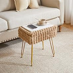Rectangle Vanity Chair with Storage Space, Footrest Footstool Ottoman, Vanity Stool, Dressing Table Chair, with Anti-Slip Feet, for Makeup Room, Bedroom, Square Grid Pattern, White WBD004W
