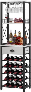 Homeiju Wine Rack Freestanding Floor, Bar Cabinet for Liquor and Glasses, 4-Tier bar Cabinet with Tabletop, Glass Holder, Storage Drawer and Wine Storage for Living Room (Patent No.D29872845)