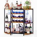 JKsmart Wine Bar Cabinet with LED Lights, Mini Wine Rack with Storage and Glass Holder, Home Bar Cart for Liquor, 3-Tier Bar Table for Kitchen, Dining Room, Living Room, Rustic Brown
