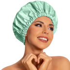 Reusable Shower Cap for Women, Large Waterproof Shower Bonnet Washable Elastic Band Bath Hair Hat for Long Hair, Braids(Green)
