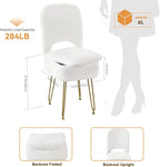 Vanity Chair with Storage and Folding Back, Faux Fur Square Storage Chair, Vanity Stool Chair with 4 Metal Legs for Bedroom, Living Room and Makeup Stations, 13.4"x 15"x 30", White
