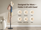 Coat Rack Freestanding with Natural Marble Base, Metal Coat Rack Stand with 10 Hooks, 3 Adjustable Size Coat Tree for Bags, Clothes, and Hats for Entryway, Bedroom, Hallway, Office, Black