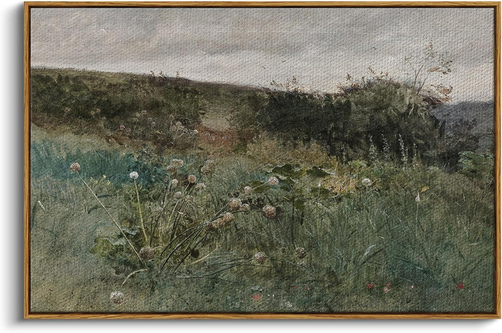 Framed Canvas Wall Art, Meadow with Flowers Painting, Landscape for Living Room, Bedroom, Home, Bathroom Decor, 8x10