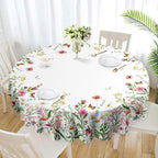 Round Tablecloth, Summer Tablecloths Polyester Waterproof Stain Wrinkle Free, Indoor and Outdoor Table Cover for Kitchen Party Dining Table