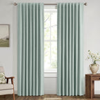 100% Blackout Linen Curtains for Bedroom, Ivory Solid Luxury Decor Thermal Insulation Room Darkening Drapes for Living Room Nursery Back Tab Rod Pocket 42 x 84 Inches, 2 Panels