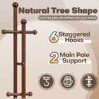 Coat Rack Freestanding, Wooden Coat Tree with 2 Main Rods, Heavy Duty Coat Hanger Stand with 15.75" Dia.Round Base, Walnut Standing Hall Tree for Bedroom Living Room, Clothes Jacket Bag Hat
