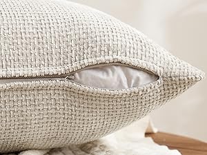 Pack of 4 Couch Throw Pillow Covers 18x18 Inch Neutral Soft Decorative Chenille Pillow Covers Farmhouse Boho Cushion Covers for Mid Century Modern Spring Home Decor Sofa Bedroom Living Room