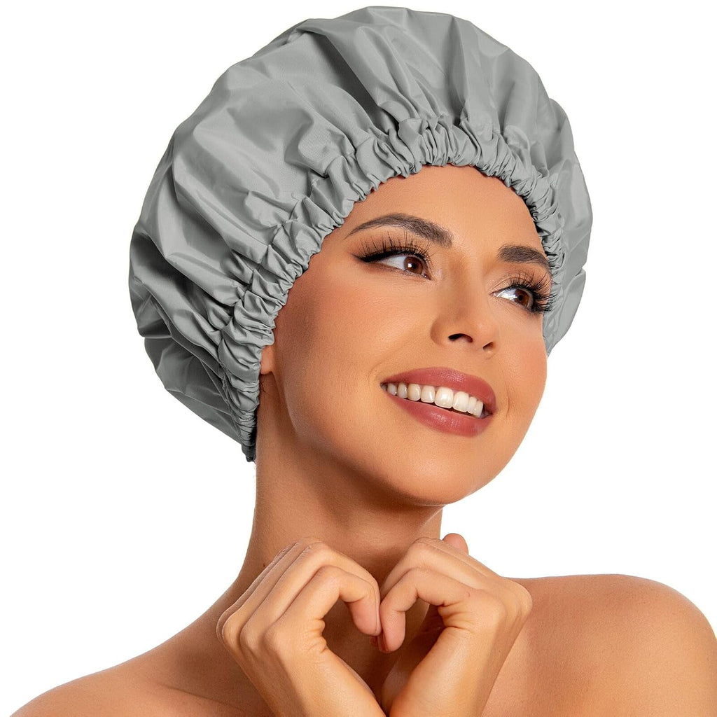 Reusable Shower Cap for Women, Large Waterproof Shower Bonnet Washable Elastic Band Bath Hair Hat for Long Hair, Braids(Green)