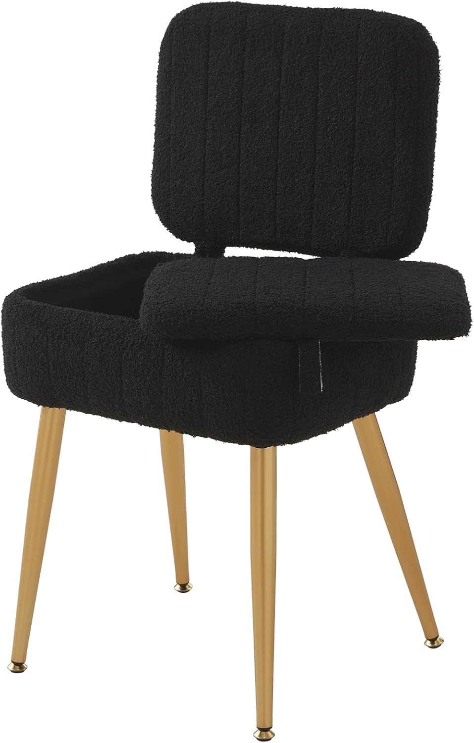 Vanity Chair, Storage Ottoman with Folding Back & Gold-Toned Metal Legs, Ottoman Seat with Teddy Velvet for Dressing Room Living Room Bedroom, 16" x 12.5" Inch
