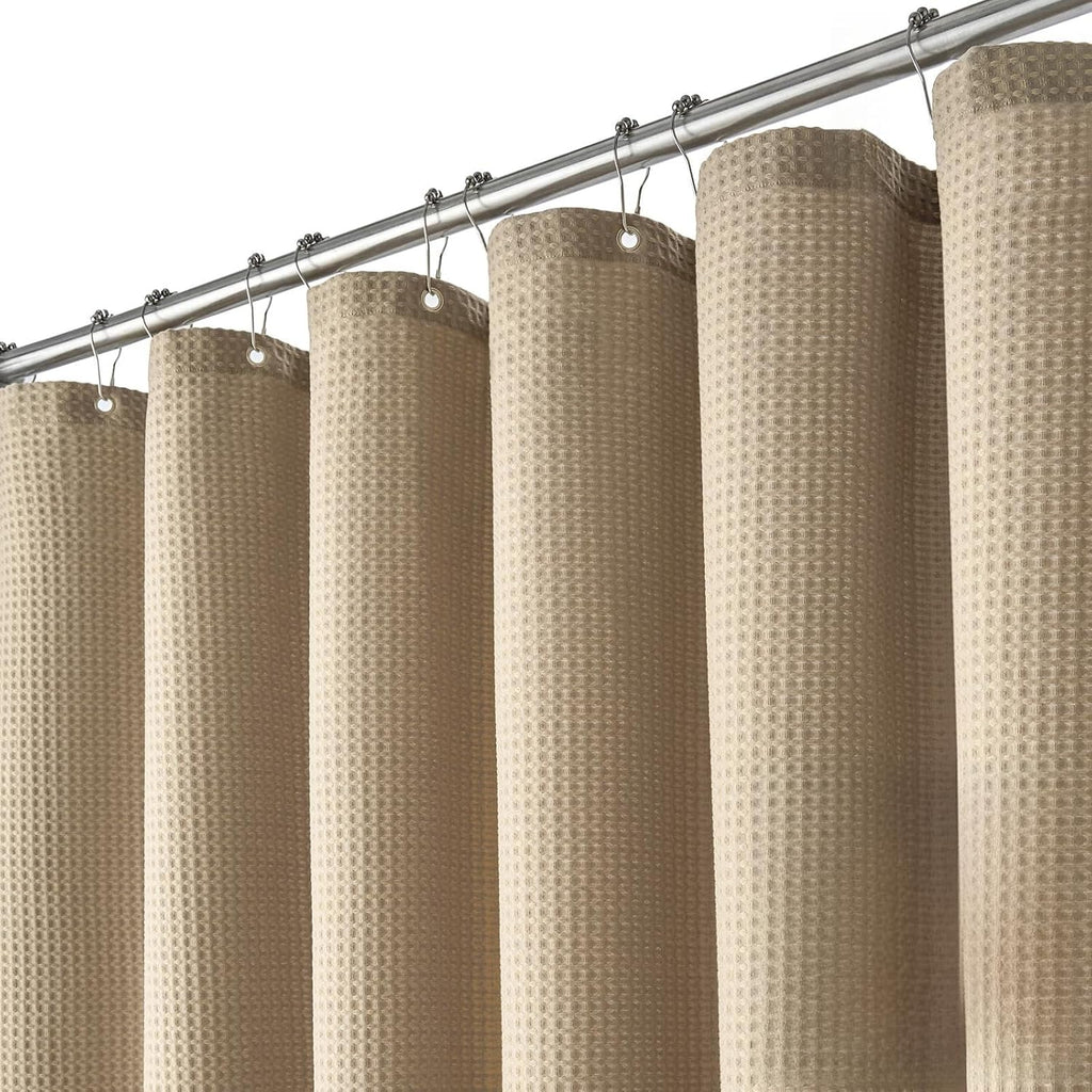 Dynamene Sage Green Shower Curtain - Waffle Textured Heavy Duty Thick Fabric Shower Curtains for Bathroom, 256GSM Luxury Weighted Polyester Cloth Bath Curtain Set with 12 Plastic Hooks，72Wx72H,Green