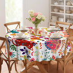 Round Tablecloth, Summer Tablecloths Polyester Waterproof Stain Wrinkle Free, Indoor and Outdoor Table Cover for Kitchen Party Dining Table