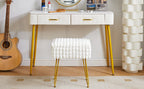 Rectangle Vanity Chair with Storage Space, Footrest Footstool Ottoman, Vanity Stool, Dressing Table Chair, with Anti-Slip Feet, for Makeup Room, Bedroom, Square Grid Pattern, White WBD004W