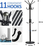 Modern Coat Rack Freestanding with Natural Marble Base & Sturdy Metal Frame, 11 Hooks Hall Tree for Jackets, Hats, Bags, Entryway Organizer for Bedroom, Living Room, Closet (11 hooks-Black)