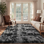 6x9 Ft Large Shag Rugs for Living Room, Tie-Dyed Ultra Soft Fluffy Furry Area Rugs for Bedroom Indoor Floor, Aesthetic Carpet for Kids Home Decor (Dark Grey)