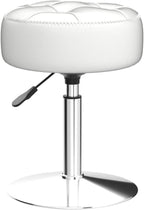 Adjustable Vanity Stool, 360 Swivel Chair for Makeup Room, White Faux Leather Stool for Bathroom & Living Room