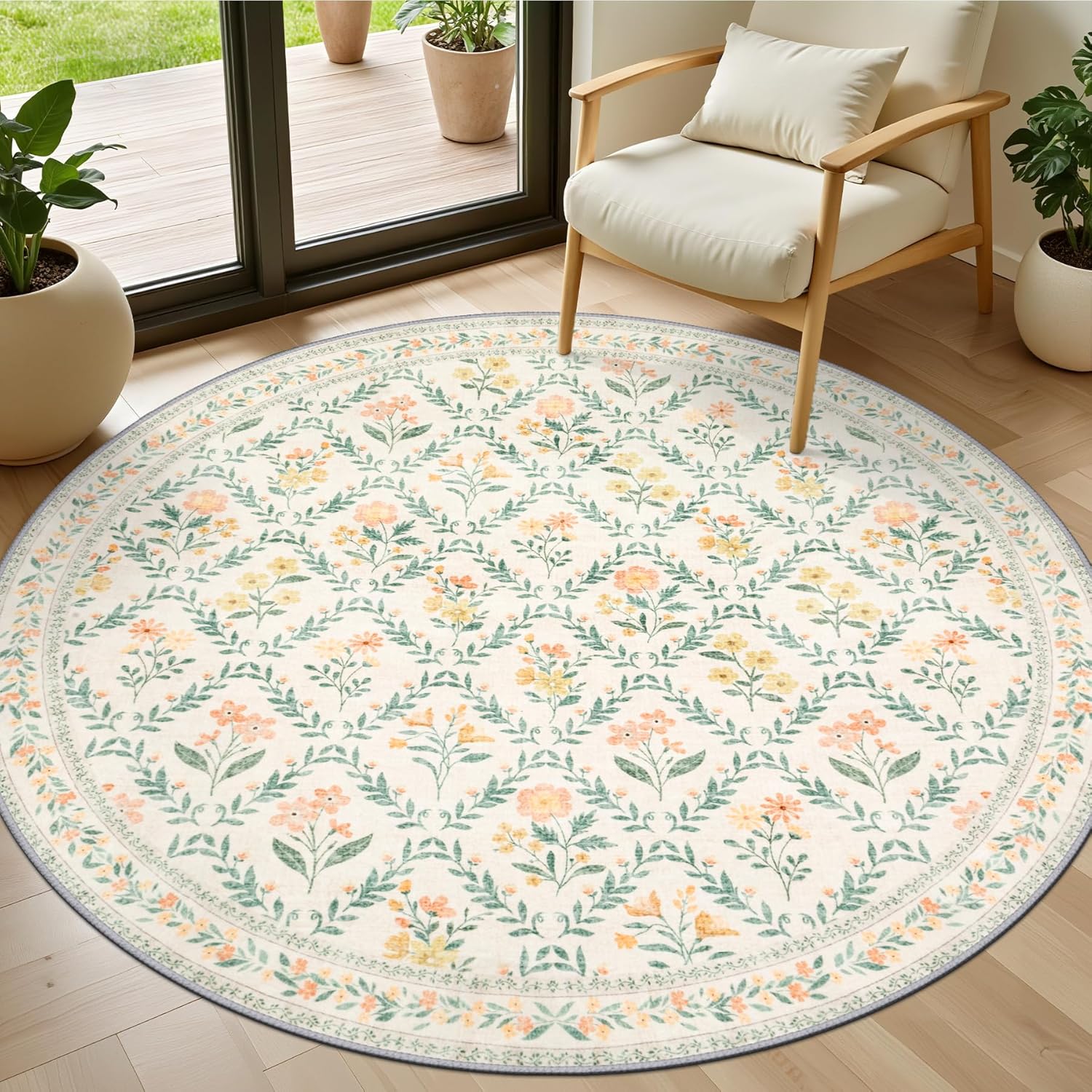 8x10 Area Rugs for Living Room: Floral Washable Rug Vintage Large Soft Boho Non-Slip Carpet Indoor Floor Stain Resistant Carpets for Bedroom Dining Room Farmhouse Nursery Home Office Dark Green