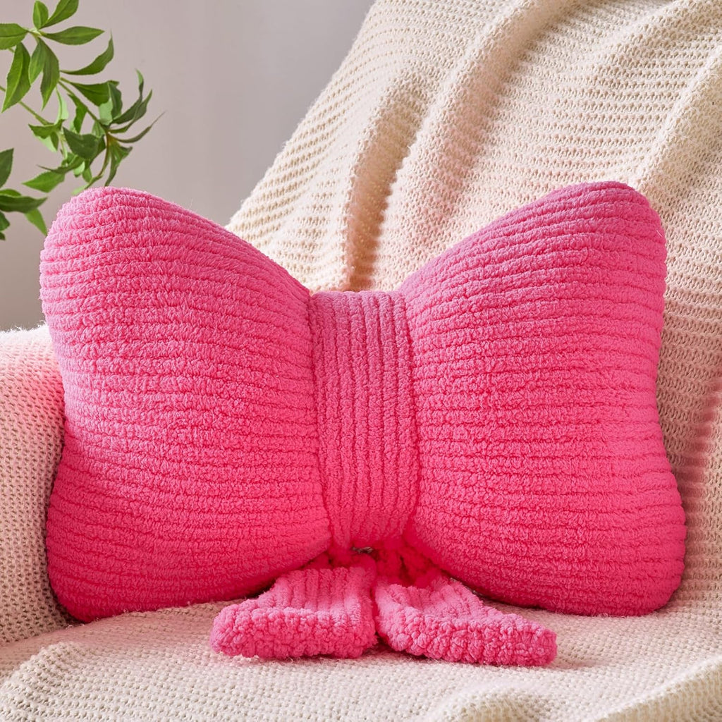 Bow Pillow, Decorative Throw Pillows with Soft Plush, Bow Throw Pillow for Couch Bed, Home Decor Bow Shaped Pillow for Bedroom Living Room (Hot Pink, 16 Inches)