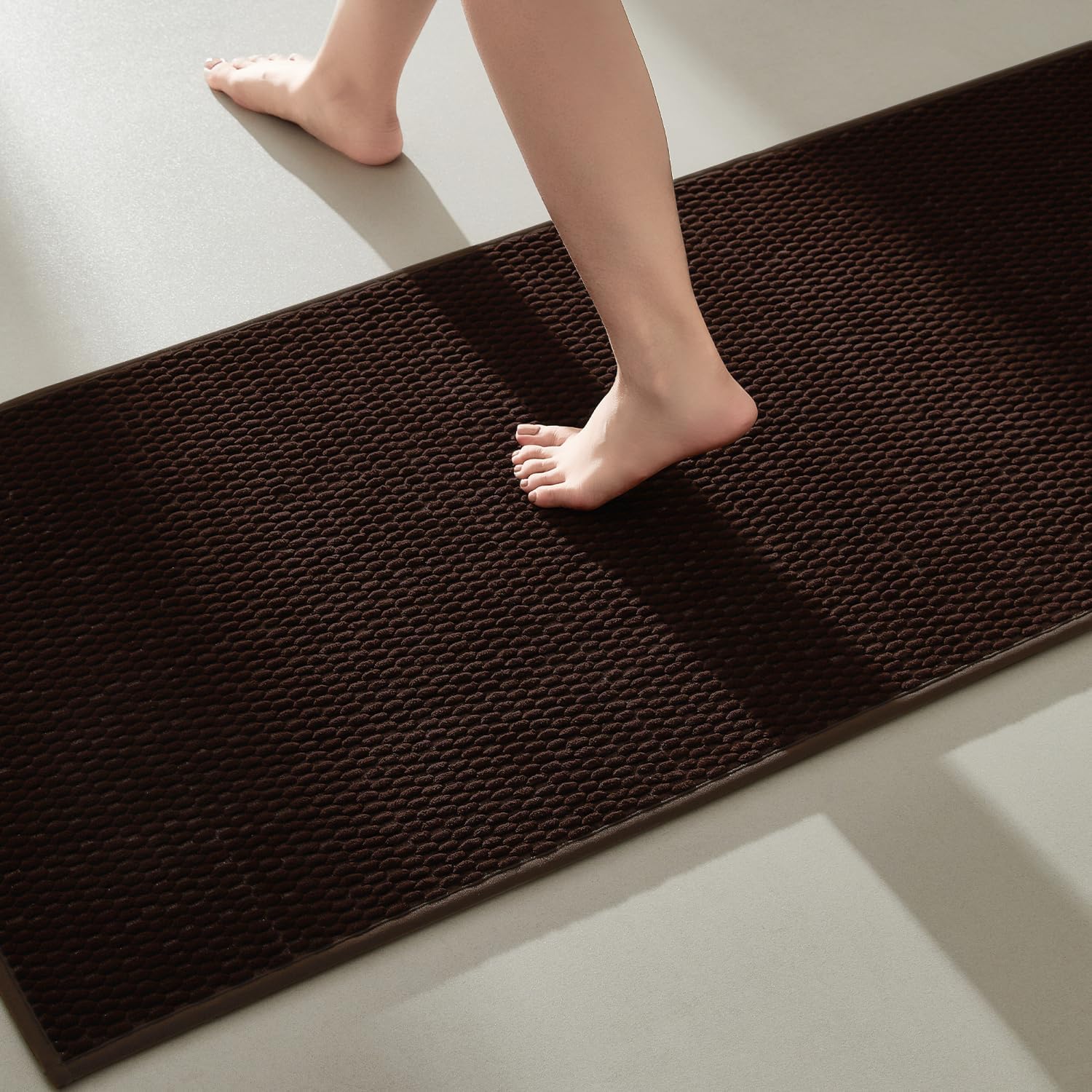 Large Bathroom Rugs Non Slip Washable Bath Rugs Super Absorbent Bathroom Rug Thin Quick Dry Low Pile Bath Mats, Beige 36"x60"