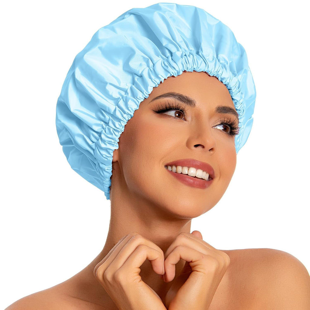 Reusable Shower Cap for Women, Large Waterproof Shower Bonnet Washable Elastic Band Bath Hair Hat for Long Hair, Braids(Green)