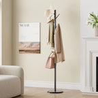 Coat Rack Freestanding with Natural Marble Base, Metal Coat Rack Stand with 10 Hooks, 3 Adjustable Size Coat Tree for Bags, Clothes, and Hats for Entryway, Bedroom, Hallway, Office, Black