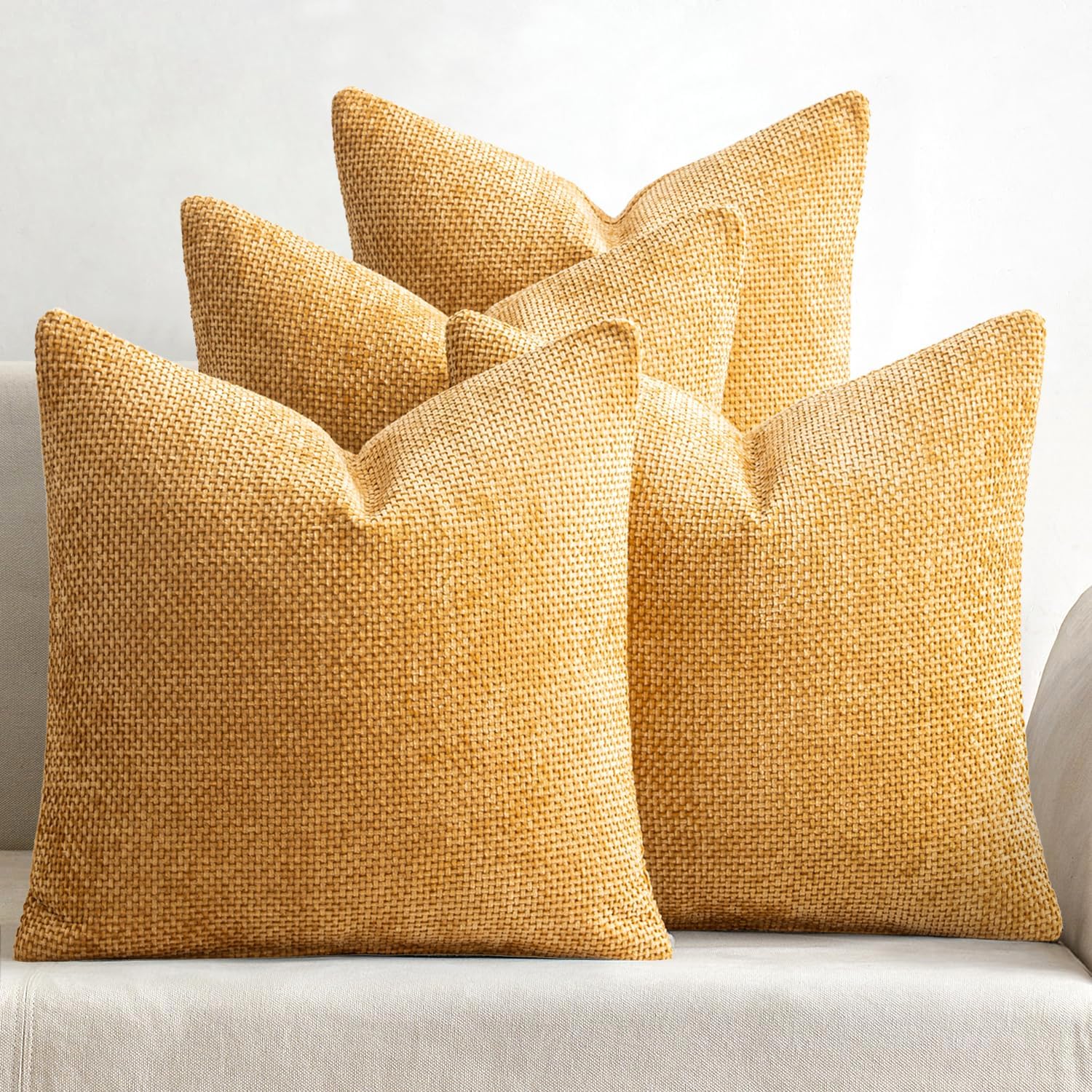 Pack of 4 Couch Throw Pillow Covers 18x18 Inch Neutral Soft Decorative Chenille Pillow Covers Farmhouse Boho Cushion Covers for Mid Century Modern Spring Home Decor Sofa Bedroom Living Room