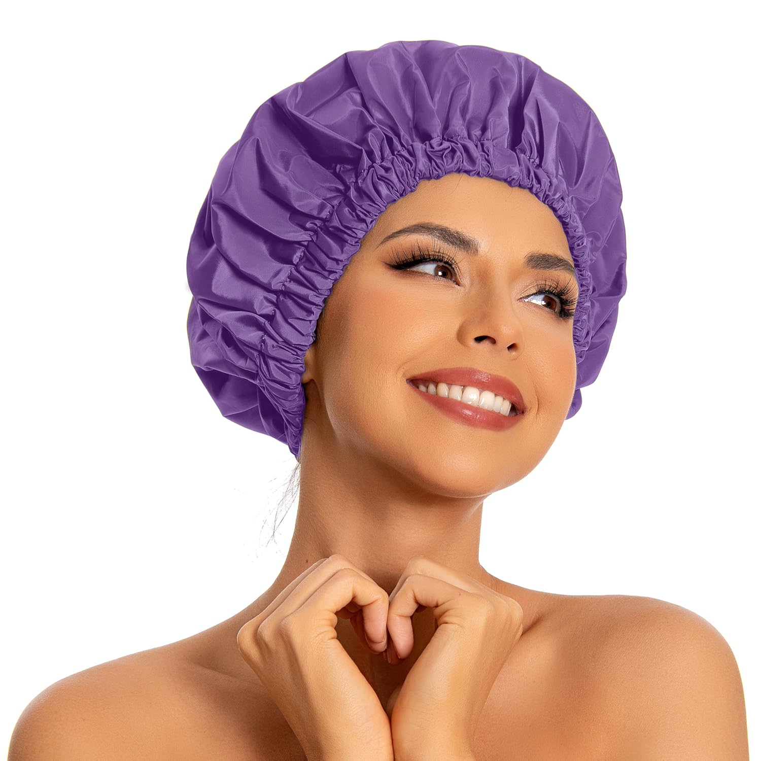 Reusable Shower Cap for Women, Large Waterproof Shower Bonnet Washable Elastic Band Bath Hair Hat for Long Hair, Braids(Green)