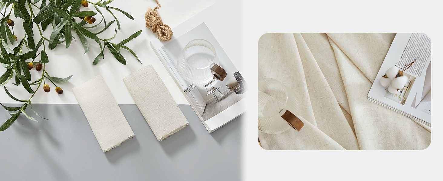 Natural Linen Curtains 84 inch Long 2 Panels Set, Grommet Top Thick Linen Burlap Semi Sheer Vertical Drapes Privacy Assured with Light Filtering for Bedroom/Living Room, W55 x L84